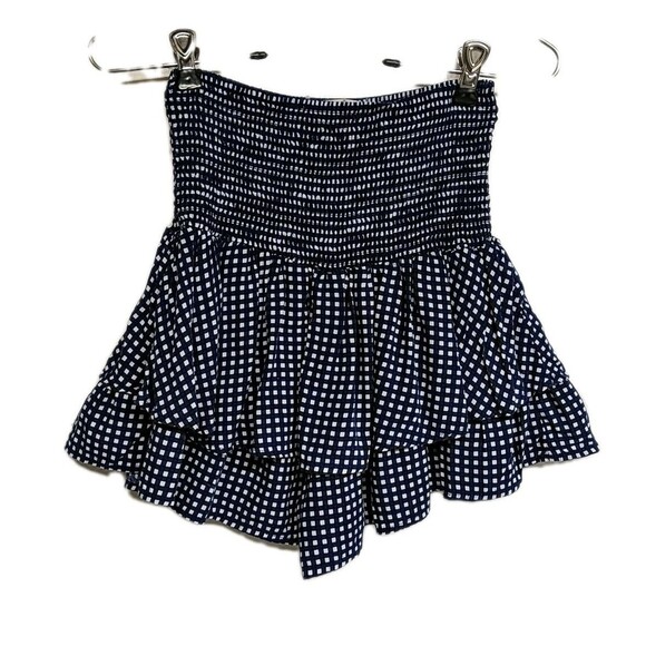 Checkered Mini Skirt Ruffled High Waist Skort Ruched Layers Boho Preppy Small S - Picture 5 of 7